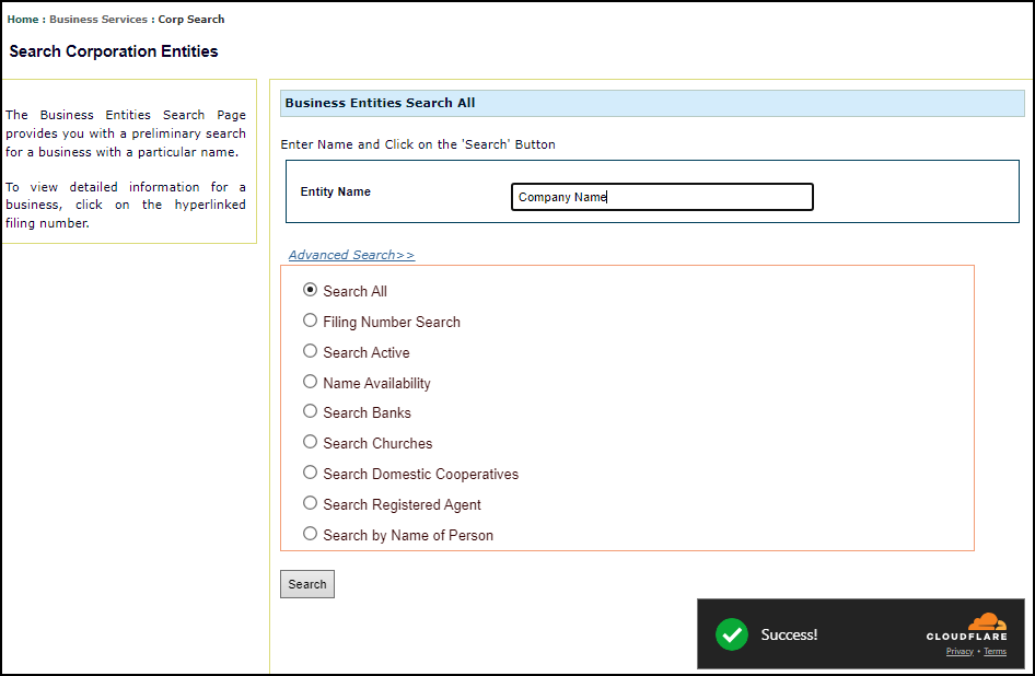 Oklahoma Business Entity Advance Search