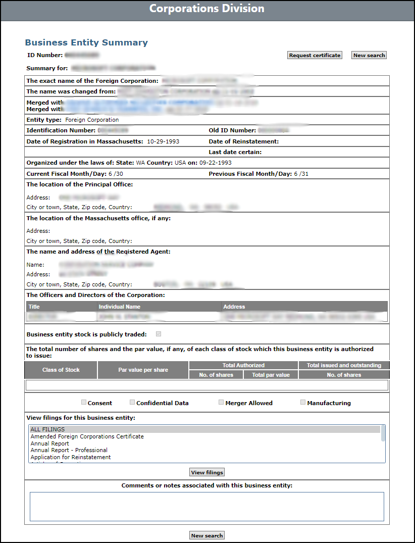 Massachusetts Company Summary