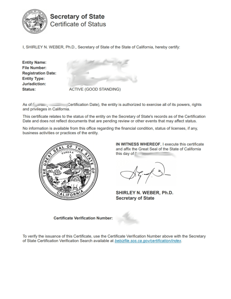 Certificate Of Good Standing California Certificate Of Status Guide 