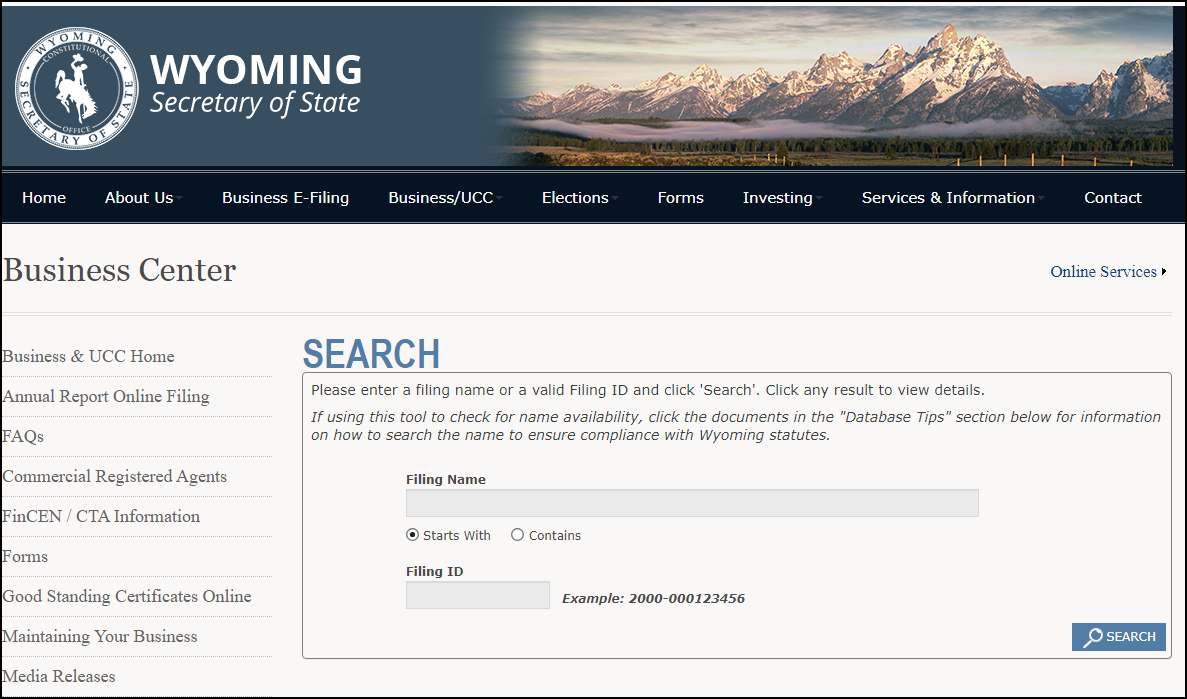 Search Business in Wyoming